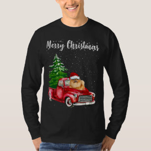 Camiseta Pomerânia Caminhão Vermelho Feliz Cão de Natal Lo