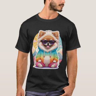Camiseta Pomerânia legal com capuz de arco-íris