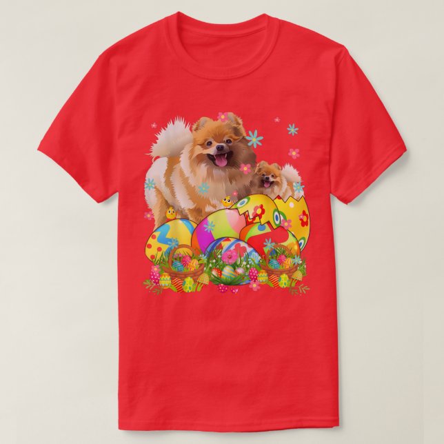Camiseta Pomerânia no dia do felz pascoa com ovos de Páscoa (Frente do Design)