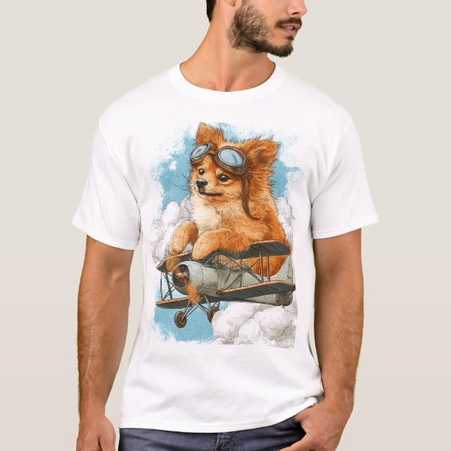 Camiseta Pomerânia Piloto � Cão Ás Voador (Frente)