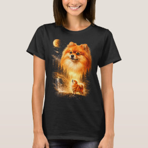 Camiseta Pomerânia uivando para a lua vintage místico faça