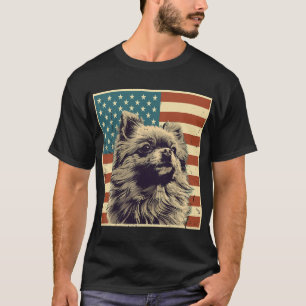 Camiseta Pomeranian Bandeira Americana Vintage Amante de Ca