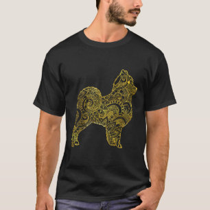 Camiseta Pomeraniano em Dourado padrão decorativo