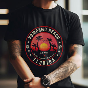 Camiseta Pompano Beach Florida Retro Sunset Souvenir 80