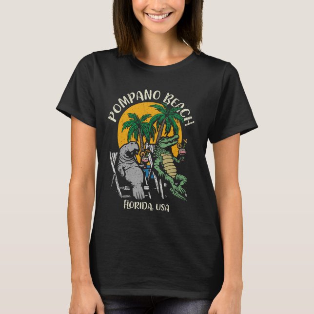 Camiseta Pompano Beach USA Funny Manatee Alligator (Frente)