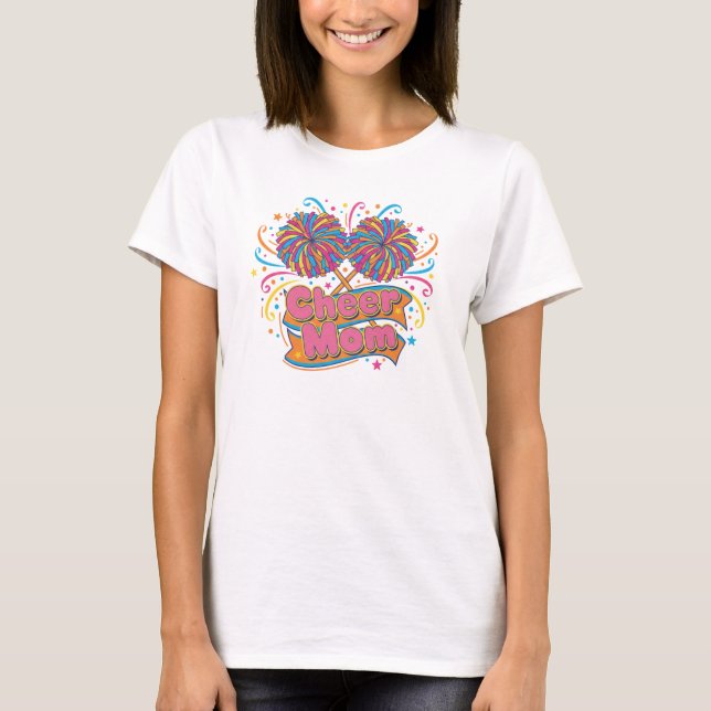 Camiseta Pompoms Alegres da Mãe Alegre Vibrantes para o Dia (Frente)