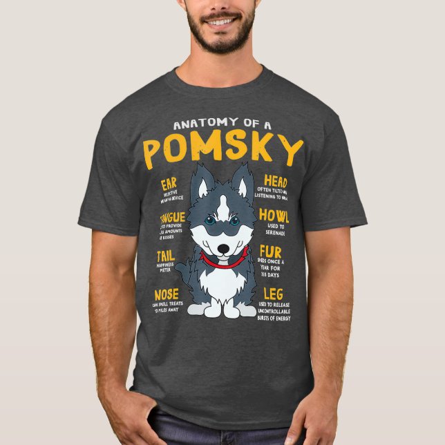 Camiseta Pomsky Anatomy Engraçado Cachorro Mãe Pai Presente (Frente)