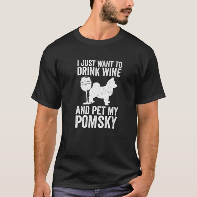 Camiseta Pomsky Cachorro Mãe E Pai E Vinho (Frente)