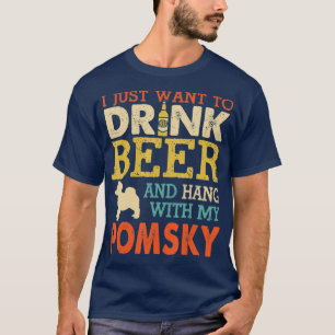 Camiseta Pomsky Pai Beber Cerveja Com Cachorro Engraçado