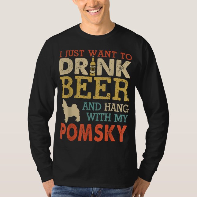 Camiseta Pomsky Pai Beber Cerveja Com Cachorro Engraçado Vi (Frente)