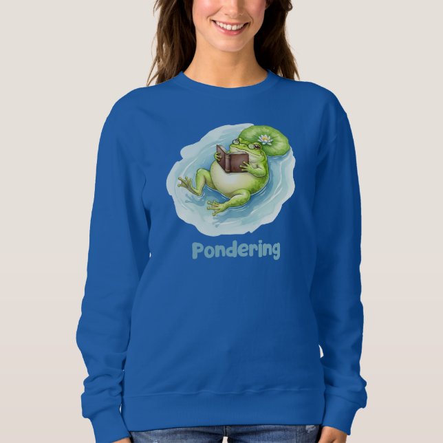 Camiseta Pondering Frog Reading Book  (Frente)