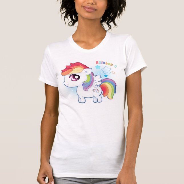 Camiseta Pônei bonito do arco-íris do kawaii (Frente)