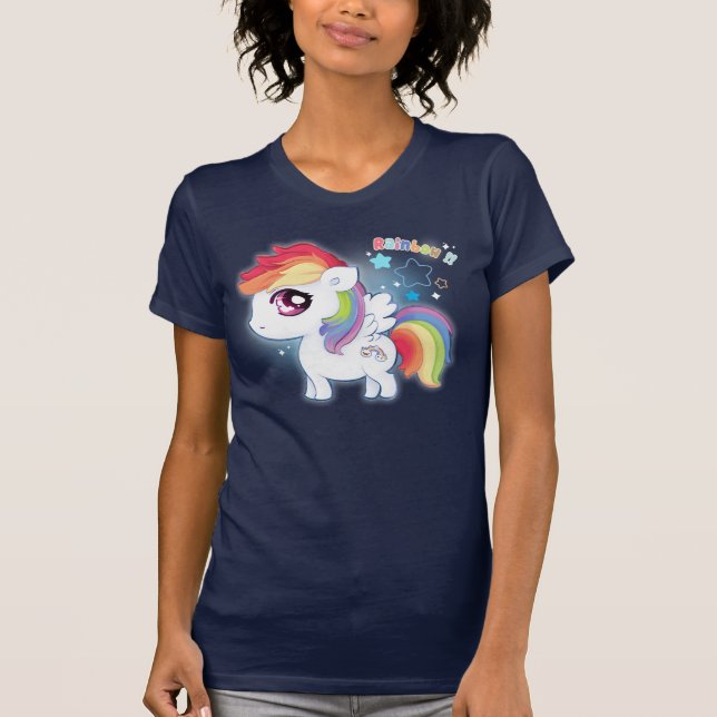 Camiseta Pônei bonito do arco-íris do kawaii (Frente)