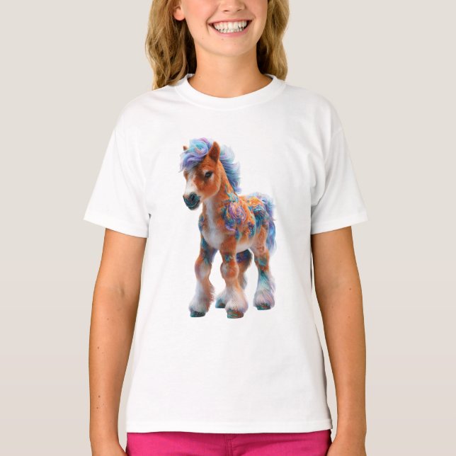 Camiseta Pônei Fantasia de Algodão Doce Arco-íris para Cria (Frente)