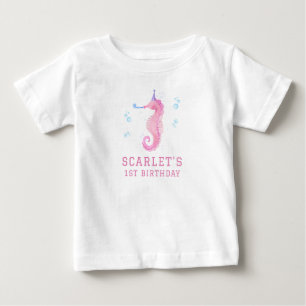 Camiseta Pônei Marinho Rosa aniversário de 1 ano