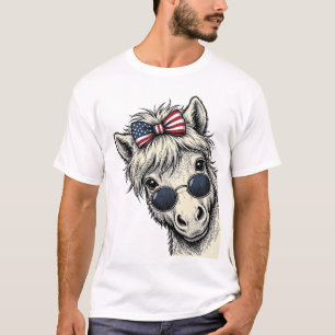 Camiseta Pônei Patriótico Com Óculos De Sol Desenho Vetoria