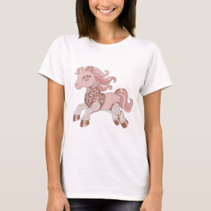 Camiseta Pônei Prateado da Moda ROSA E OURO ROSA