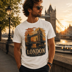 Camiseta Ponte da Torre de Londres Vintage ao Pôr-do-Sol Ca