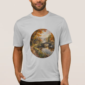 Camiseta Ponte de Pedra no Rio da Floresta de Outono ao Nas
