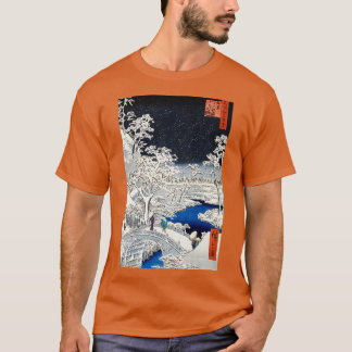 Camiseta Ponte do tambor Utagawa Hiroshige Meguro e Sunset