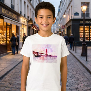 Camiseta Ponte Golden Gate em Aquarela ao Pôr do Sol