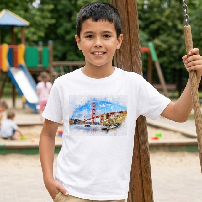 Camiseta Ponte Golden Gate Pastel em São Francisco (Golden Gate Bridge Pastel in San Francisco. Boy Basic White T-Shirt )