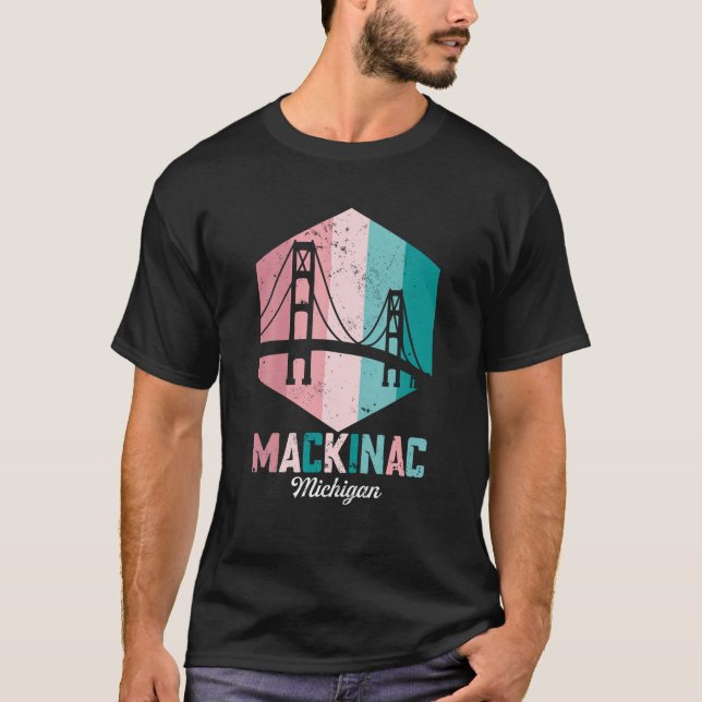 Camiseta Ponte Retro Mackinac Souvenir Mackinaw Vintage Mi (Frente)