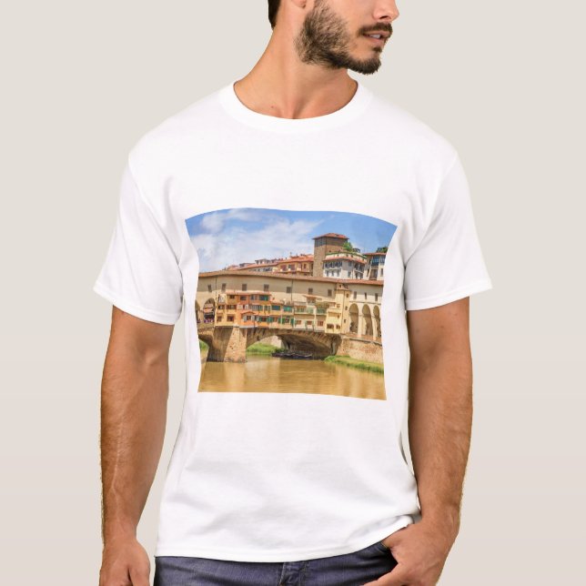 Camiseta Ponte vecchio por dia, Florence ou Firenze, Itália (Frente)