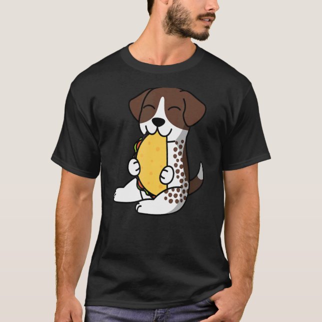 Camiseta Ponteiro Alemão Curto Comendo Cachorro De Taco (Frente)