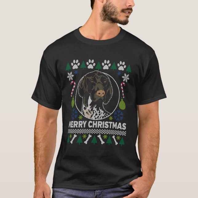 Camiseta Ponteiro Alemão De Baixo Alcance De Feliz Natal Ug (Frente)