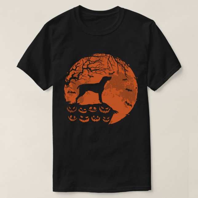 Camiseta Ponteiro Alemão E Cão De Halloween Da Lua (Frente do Design)