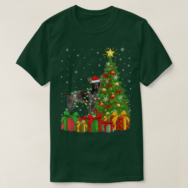 Camiseta Ponteiro Cachorro Iluminação Árvore Xmas Papais no (Frente do Design)