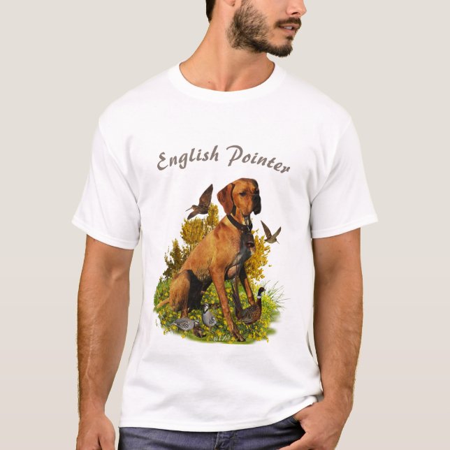 Camiseta Ponteiro inglês, caça de pássaros (Frente)