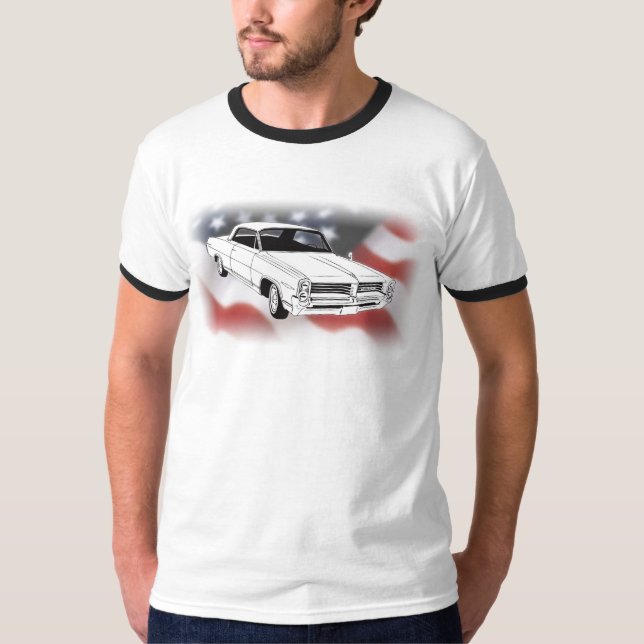 Camiseta Pontiac 1964 Bonneville sobre a bandeira dos EUA (Frente)