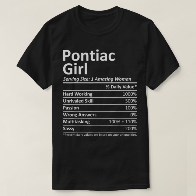 Camiseta PONTIAC GIRL MI MICHIGAN Funny City Home Roots EUA (Frente do Design)