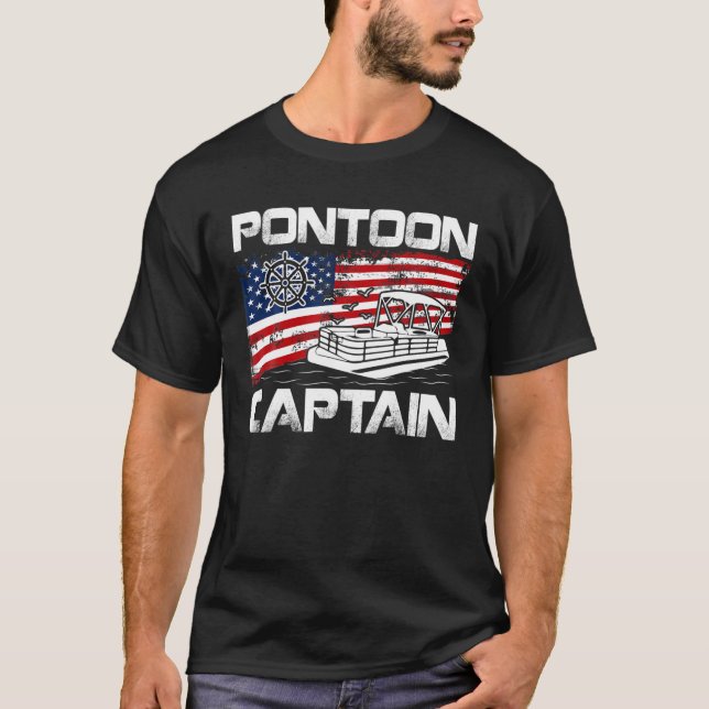 Camiseta Pontoon Capiton American Flag Pontoon Boat Lover G (Frente)