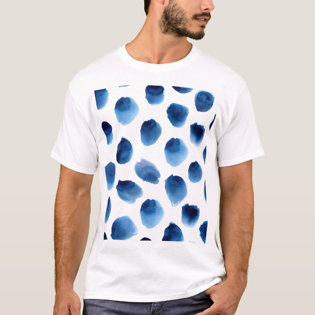 Camiseta Pontos Azuis De Aquarela: Pintados À Mão Sem Costu (Frente)