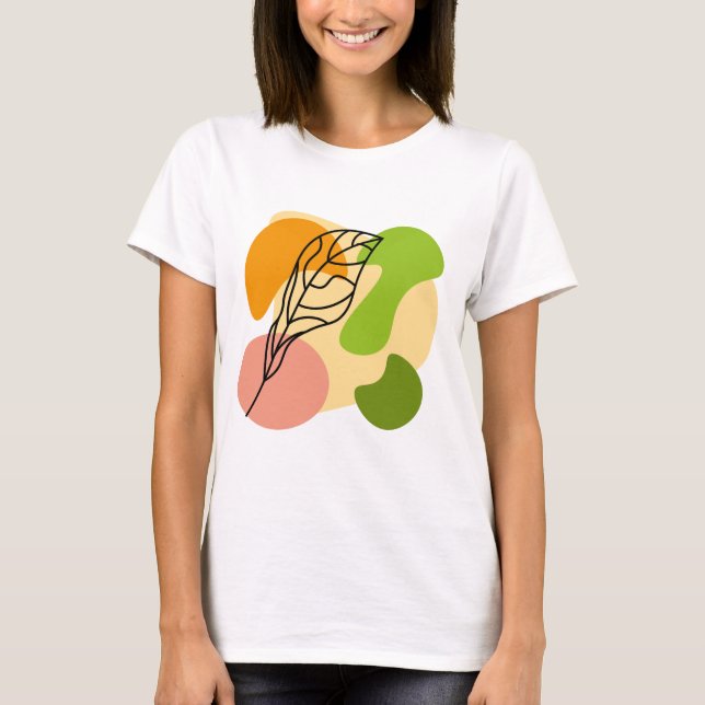Camiseta Pontos de abstrato interessantes com folhas (Frente)
