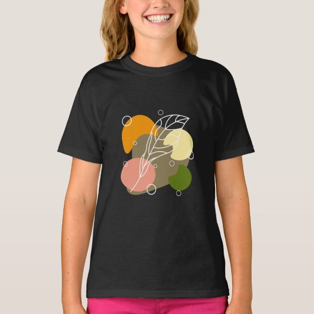 Camiseta Pontos de abstrato interessantes com folhas (Frente)