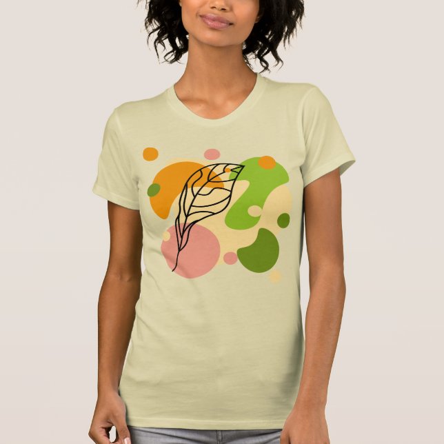 Camiseta Pontos de abstrato interessantes com folhas (Frente)