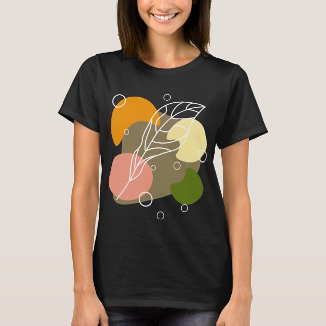 Camiseta Pontos de abstrato interessantes com folhas (Frente)