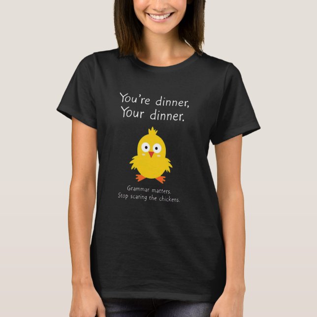Camiseta Pontuação de Frango de Gramática Inglesa Divertida (Frente)