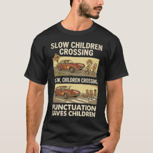 Camiseta Pontuação Gramatical Divertida Salva Crianças Ingl