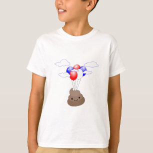 Camiseta Poo Emoji Voando Com Balões