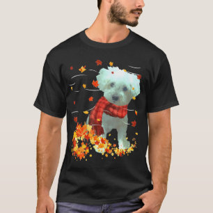 Camiseta Poochon Fall Scarf - Cães Folhas de Outono