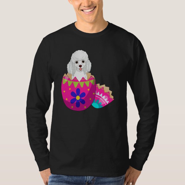 Camiseta Poodle Bebê Saindo do Ovo de Páscoa Dia de Páscoa (Frente)