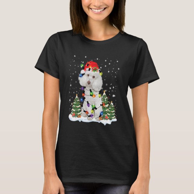 Camiseta Poodle Christmas Light Reindee Com Santa Hat Paj (Frente)