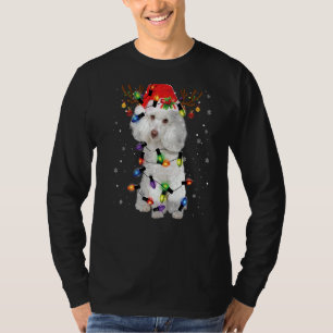 Camiseta Poodle Christmas Lights Reindeer Santa Hat Dog