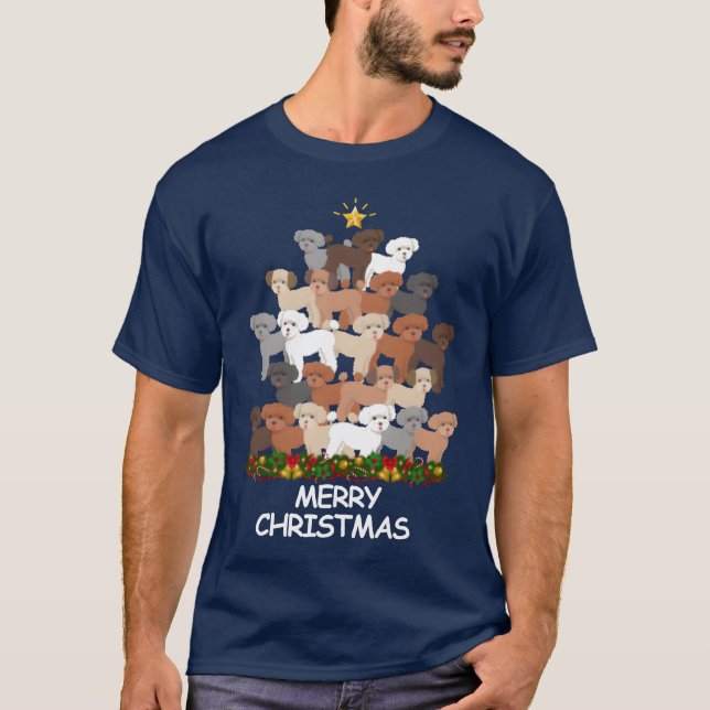 Camiseta Poodle Christmasree Felry amigo de Natal (Frente)
