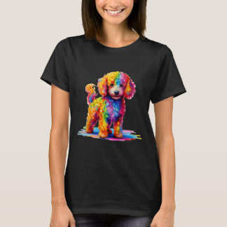 Camiseta Poodle de Cachorro Arco-Íris Cute Engraçado Colori